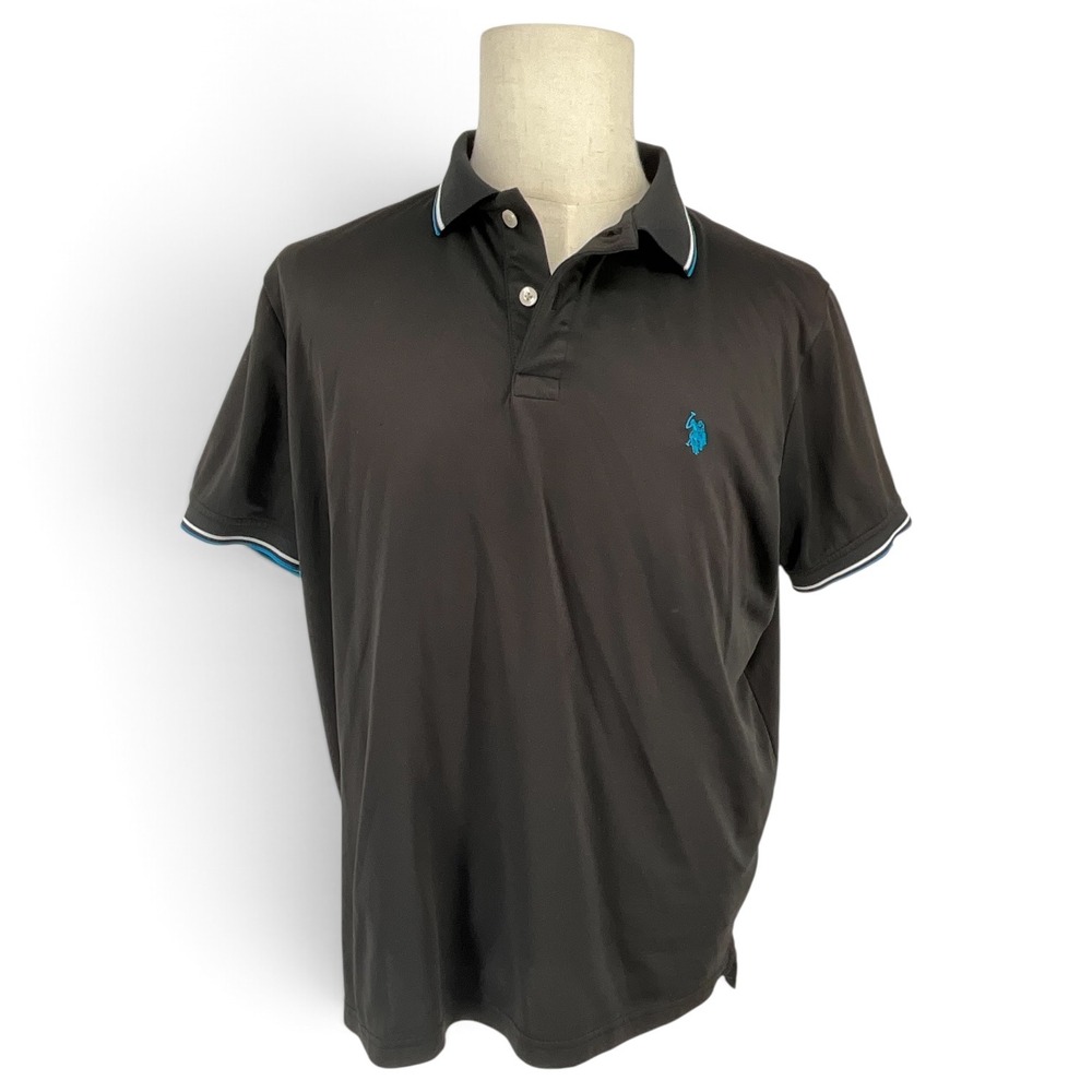 US Polo Assn Mens Black Performance Mesh Short Sleeve Polo Shirt Large